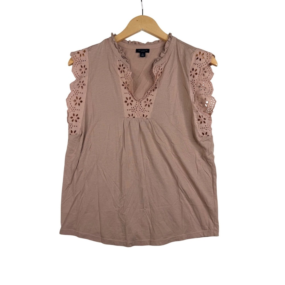Ann Taylor Sleeveless Embroidered Detail Blouse size XS Tan